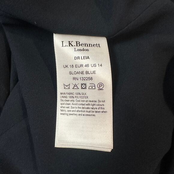 LK Bennett 100% Silk Leia Dress Polka Dot High Low Color Block Midi Maxi Blue - Picture 12 of 12